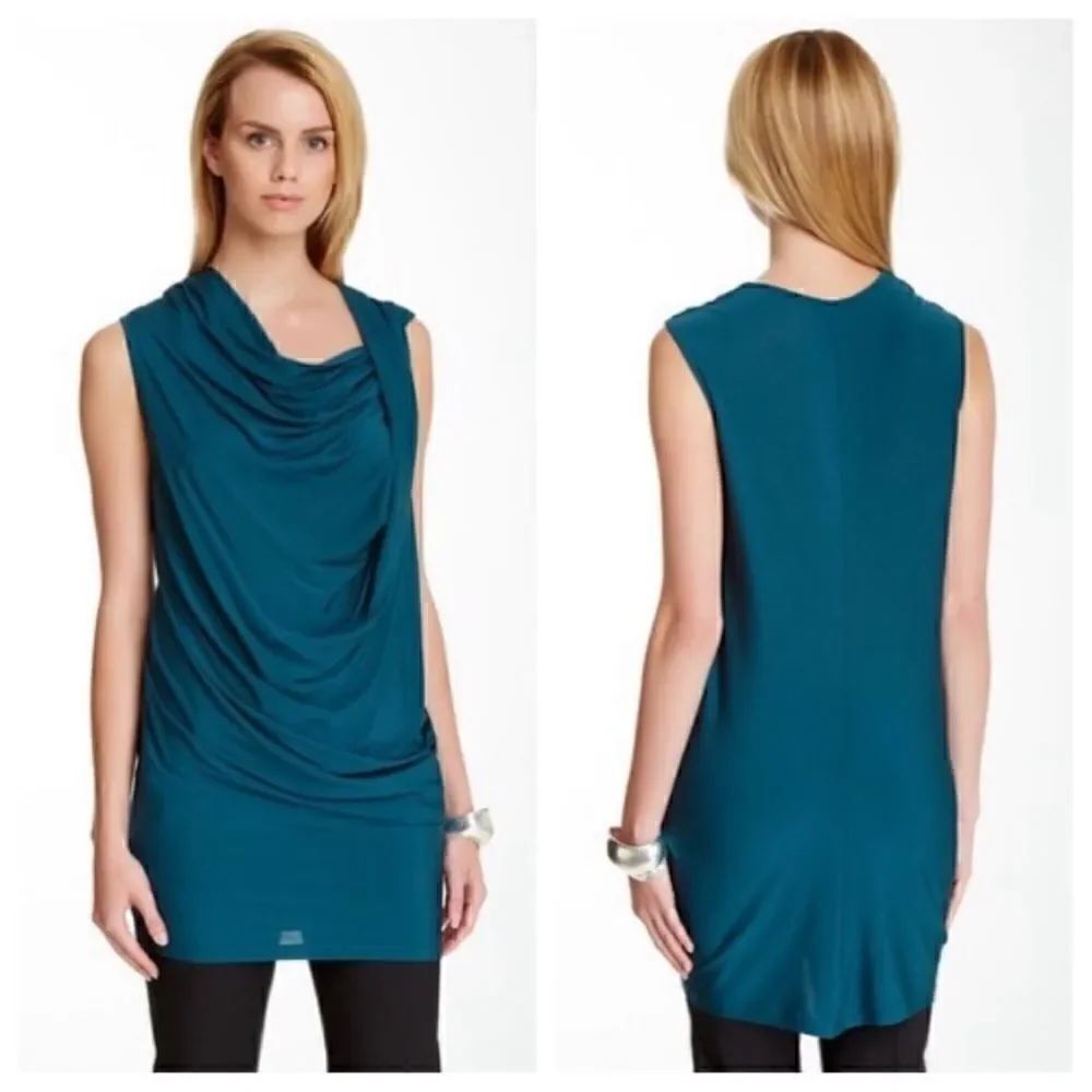 Lafayette 148 New York Women’s Sleeveless Jewel
Tone Teal Draped Cowl Neck Tunic